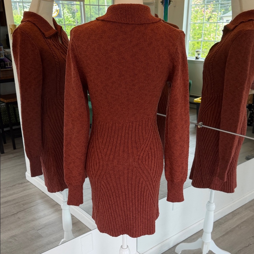 Free People Rust Cable-Knit Zip-Front Sweater Dress - Picture 2 of 4